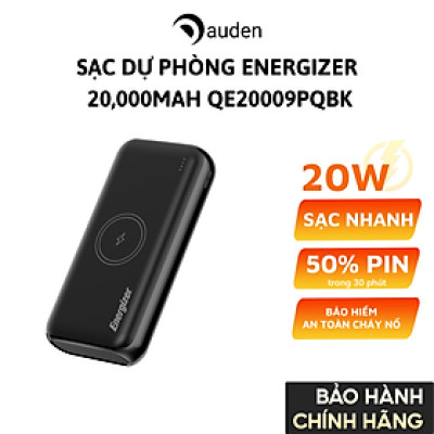 Sạc dự phòng Energizer 20,000mAh 3.7V Li-Polymer QE20009PQBK, bảo hàng 24 tháng 1 đổi 1 - Hàng chính hãng