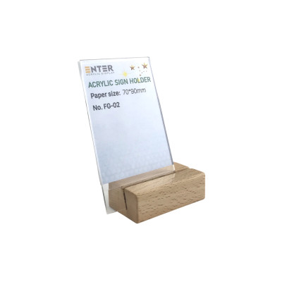 Kệ mica 1 mặt đế gỗ Enter FG-02 70x90mm, Kệ thông tin sản phẩm, Standee mica để bàn, Bảng quét mã QR Code