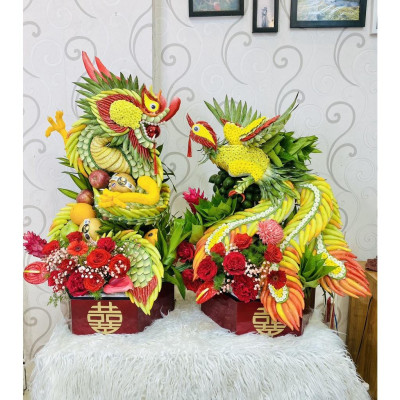 Mâm quả sơn mài cao cấp Thanh Bình Lê các loại quả vuông, tròn, trái tim và lục giác