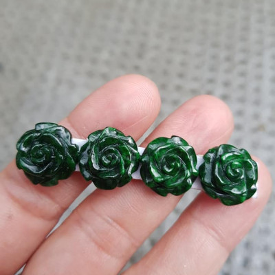 Bộ Lắc tay Hình Bông Hồng Nổi Đẹp 4 Viên  Chất Liệu 100% Đá Cẩm Thạch Tự Nhiên 14,5mm  Màu Xanh Đậm Đẹp Rất Sang Nữ về Lên Lắc Tay đeo đẹp ạ