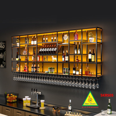 KỆ TRƯNG RƯỢU KHUNG SẮT – MẶT GỖ CÓ ĐÈN 5KRS05 - NỘI THẤT LẮP RÁP VIENDONGADV