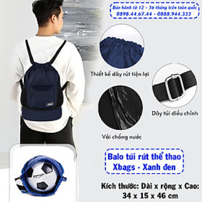 Balo dây rút thể thao xanh đen Xbags Wisdom Xb 6005, Chất liệu chống thấm nước hiệu quả, Chống tia UV