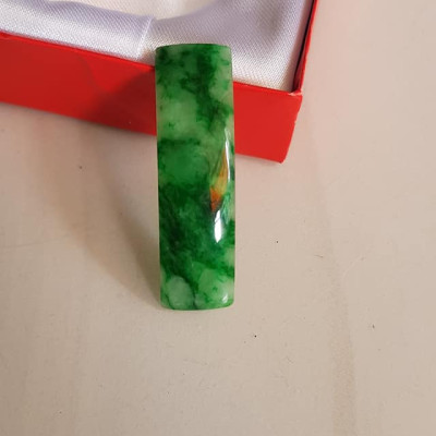 Mặt Lắc Tay miếng cong dài chữ nhật đá cẩm thạch tự nhiên xanh lý sơn thủy đậm vân bóng đẹp Size Dài 41mm x ngang 11mm x dầy 3mm Nữ lên lắc tay bằng vàng đeo sang đẹp món quà tặng Mẹ, người thân ý nghĩa ạ