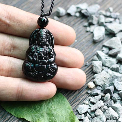 Mặt Dây Chuyền Phật Bà Đá Obsidian (3.2 x 2 cm) Ngọc Quý Gemstones MD48