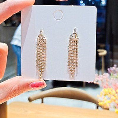 Bông tai tua đá pha lê sang trọng phong cách Hàn Quốc