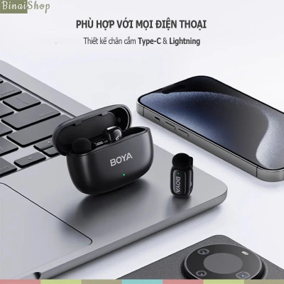 BOYA Mini (Bản Mới 2024) - Micro Đầu Ngón Tay Không Dây, Kẹp Áo, Dùng Cho Điện Thoại, Bắt Xa 100m, Chống Ồn - Hàng chính hãng