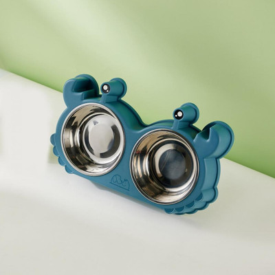 Bát Ăn Đôi Khay Ăn Và Khay Uống Bằng Inox Cho Chó Mèo Hình Con Cua