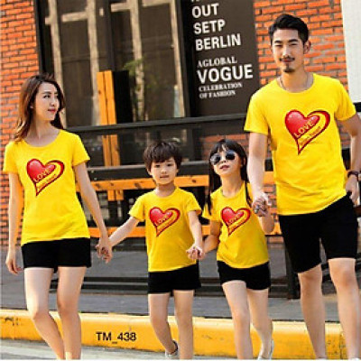 ĐỒ GIA ĐÌNH XINH XẮN Quần đen áo vàng In Họa Tiết Love From Heart đầy ý nghĩa (giá 1 bộ gồm 1 quần + 1 áo)