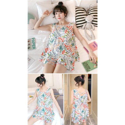 Bộ đồ mặc ở nhà dành cho nữ, bộ áo ba lỗ và quần đùi nhún bèo vải lanh mặc nhà mềm mát, trẻ trung size 35 - 75 kg