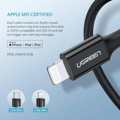 Ugreen UG60751US171TK 1M màu Đen Cáp sạc + truyền dữ liệu Lightning sang Type C - HÀNG CHÍNH HÃNG