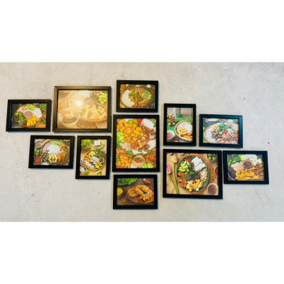 Bộ 11 khung ảnh treo tường trang trí decor quán bún đậu mắm tôm  kèm đinh treo