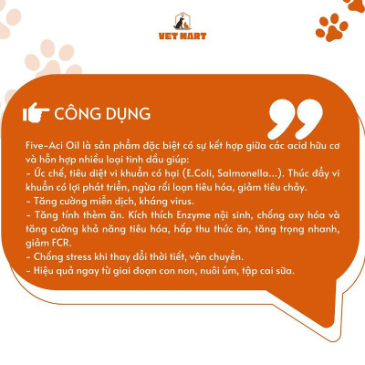 [100ML] FIVE ACI OIL - Thảo Dược Cho Gia Súc, Gia Cầm Tiêu Chảy, Táo Bón, Kích Thích Thèm Ăn_Fivevet