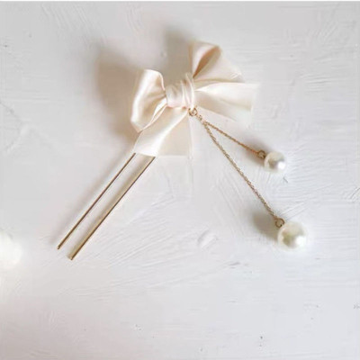 Trâm cài tóc cài búi tóc ghim cài tóc nơ thả ngọc trai phong cách Hàn Quốc