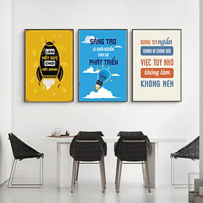 Set 3 Tranh canvas cổ động tạo động lực, văn phòng kích thước 40x60 cm khung gỗ, có sẵn đinh móc công cụ treo tranh SVP263132