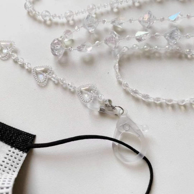 dây đeo khẩu trang, Dây đeo kính thời trang chống rơi rớt, 2 trong 1, dây hạt nhựa trắng sang trọng