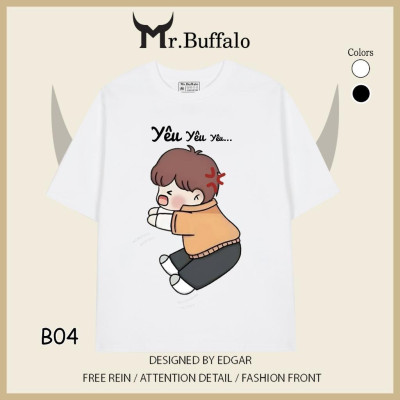 Áo đôi , áo thun cặp nam nữ tay lỡ Unisex "có yêu không" form rộng vải cotton 100% B03B04 - Mr.Buffalo
