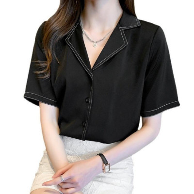 Áo sơ mi nữ kiểu tay ngắn cổ vest form rộng phối viền chỉ kiểu mới Hàn Quốc thời trang PONIVA Cao Cấp Mềm Mịn Thoáng Mát