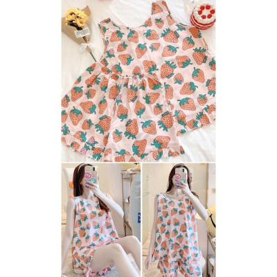 Bộ đồ mặc ở nhà dành cho nữ, bộ áo ba lỗ và quần đùi nhún bèo vải lanh mặc nhà mềm mát, trẻ trung size 35 - 75 kg