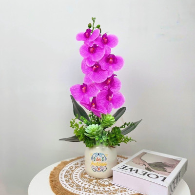 Bình lan hồ điệp giả - kèm chậu đầy đủ phụ kiện - Cây giả, hoa lụa Decor trang trí nhà cửa