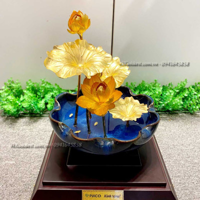 Chậu hoa sen dát vàng (22x22x17) MT Gold Art- Hàng chính hãng, trang trí nhà cửa, quà tặng dành cho sếp, đối tác, khách hàng.