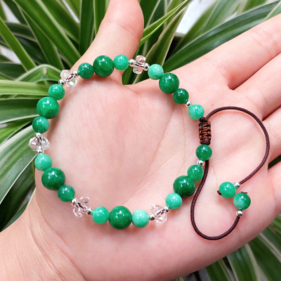 Vòng tay Nữ phong thủy đá cẩm thạch xanh mix đá thạch anh trắng cắt giác cao cấp