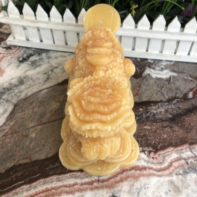 Tượng Cóc Ba Chân, Cóc Ngậm Tiền, Thiềm Thừ phong thủy cõng bắp cải chiêu tài lộc đá ngọc hoàng long - Dài 20 cm