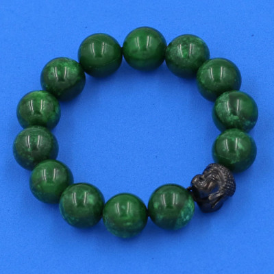 Vòng đeo tay Cẩm Thạch Đông Ninh 14 ly cẩn hạt Phật A Di Đà inox đen VCTDNNLE14