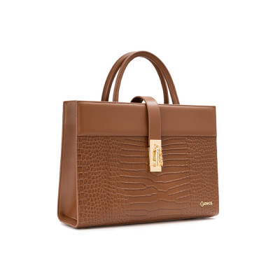 Túi xách nữ công sở Gence da bò dập vân TX19 Nâu Lion