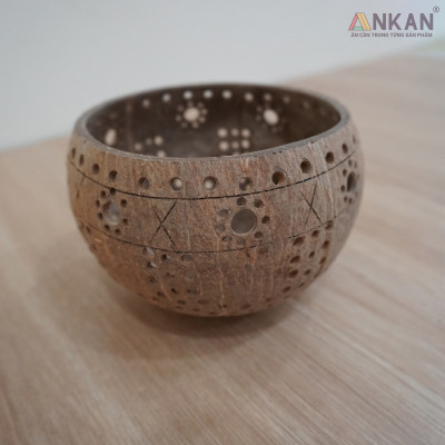 Đèn Gáo Dừa Đựng Nến Tealight Hoa Cúc Handmade Decor Tự Nhiên Trang Trí Spa Cafe ANKAN