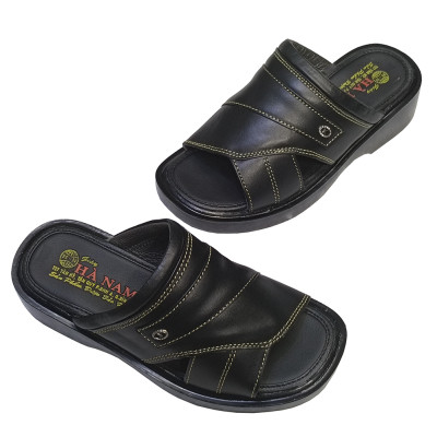 Dép Nam Quai Ngang Da Bò Thật HÀ NAM Đế Cao Dành Cho Người Thấp DNA2126