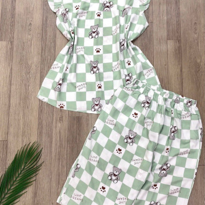 Đồ bộ nữ, đồ ngủ mặc nhà lửng tay cánh tiên vải lanh mềm ,mát BL 183 họa tiết dễ thương size 45-70kg.