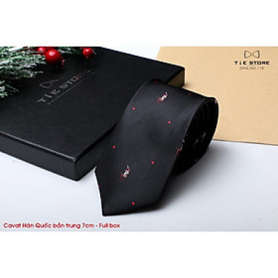 Cà Vạt Nam Bản trung 7cm màu đen con ngựa - Cavat Hàn Quốc Dành Cho Chú rể, Công Sở Cao Cấp Full box