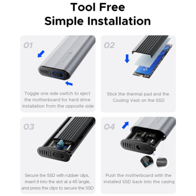 Hộp ổ cứng SSD ORICO TypeC M.2 Dual NVME+SATA ( NGFF ) AXM2S-G2-V1-GY-BP - Hàng Chính Hãng