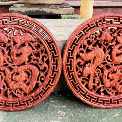 TRANH ĐIÊU KHẮC CHỮ PHÚC BẰNG GỖ HƯƠNG ĐÁ MẶT TRÒN 40 DẦY 4CM