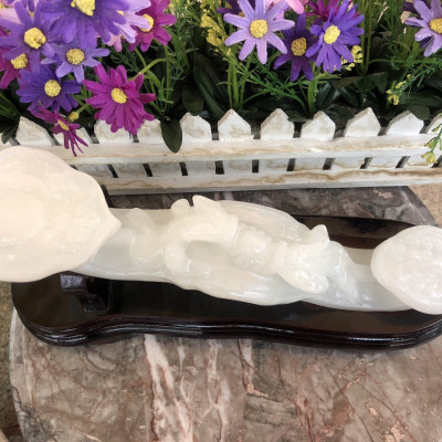 Gậy như ý phong thủy may mắn vạn sự như ý đá bạch ngọc - Dài 32 cm