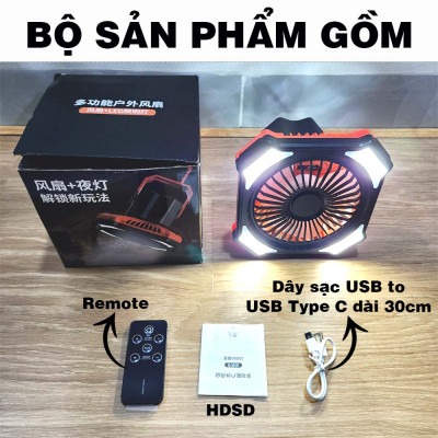 Quạt tích điện cầm tay 3 chức năng điều khiển từ xa kết hợp đèn pin sạc USB type C Legaxi