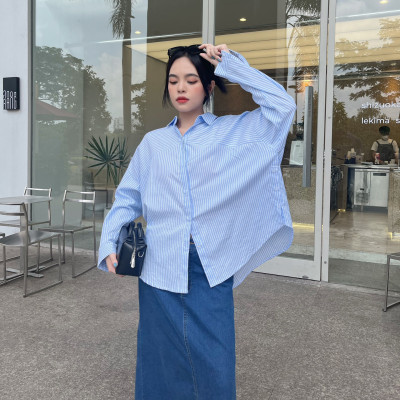 Áo sơ mi kẻ sọc cách điệu hai bên Aiko Miều Est.2013