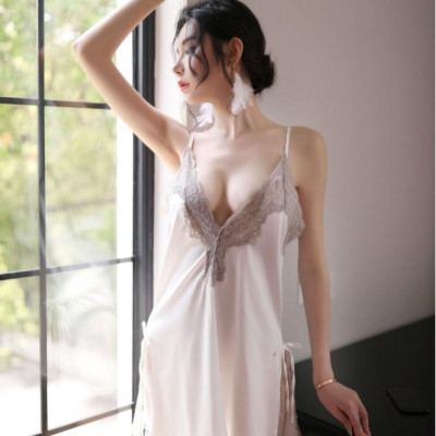 Váy ngủ 2 dây kèm quần lót dễ thương - Trắng ngà