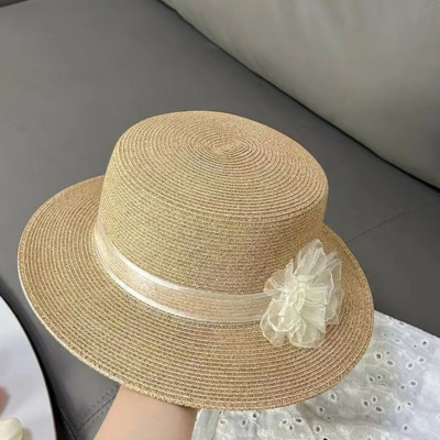 Nón đi biển mũ rộng vành phớt cao bồi cho nữ đai trắng gắn hoa xinh chất liệu cói chống nắng thoáng mát thời trang Hàn Quốc dona240707
