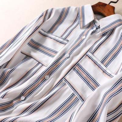 Áo sơ mi nữ Haint Boutique, Áo sơ mi trắng dài tay phối màu kẻ sọc phong cách công sở Sm86