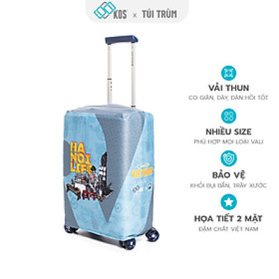 Túi trùm vali du lịch cao cấp hình Trà đá Hà Nội - Vải thun co giãn 4 chiều chống trầy xước