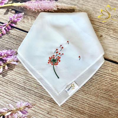 Khăn Lụa Thêu Tay Thêu Hoa Bồ Công Anh SenSilk - Quà Kỷ Yếu Siêu Cute, Embroidery Silk made in Vietnam 35 x 35 CM