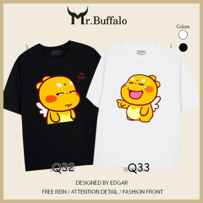 Áo đôi, cặp tay lỡ unisex Qoobee dễ thương Mr.Buffalo Q32Q33