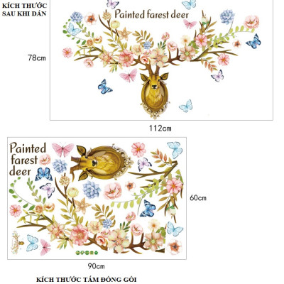 Decal dán tường 3D sừng hươu DKN094 AmyShop (78 x 112 cm)