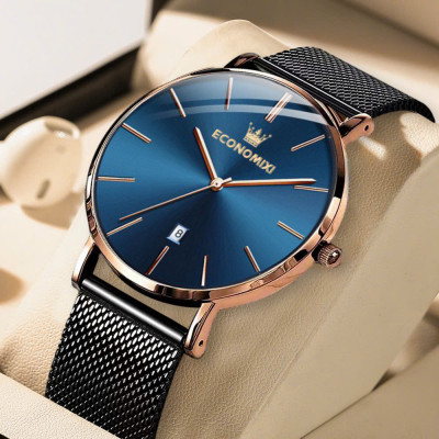 Đồng hồ nam cao cấp DEYROS dây thép lụa đen chạy lịch ngày phong cách thể thao khỏe khoắn