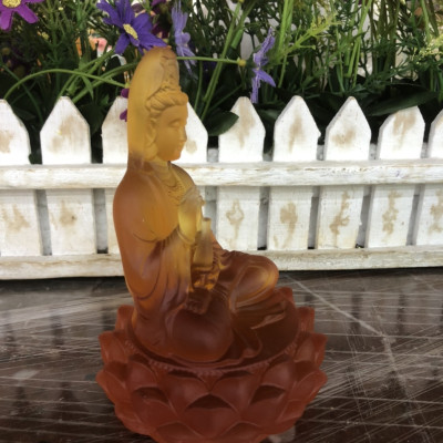 Tượng Phật quan âm ngồi đài sen đá lưu ly - Cao 12 cm