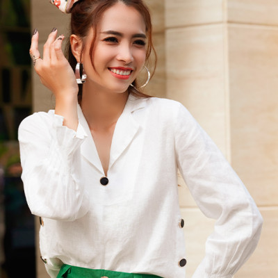 Áo Cổ Ve Linen Vinca TOP148 Thời trang thiết kế Hity