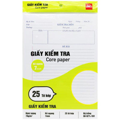 Giấy Kiểm Tra - Kẻ Ngang 7mm - 175 x 250 mm - 70gsm - Deli CN602 (25 Tờ Kép)