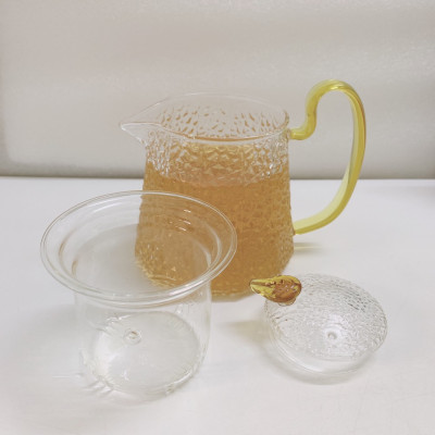 ẤM TRÀ THỦY TINH CÓ LÕI LỌC  CHỊU NHIỆT NHIỆT CAO CẤP VÂN NHÁM QUAI VÀNG  CRYSTAN 500ml - ANTH 419