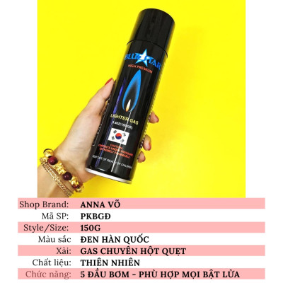 Bình Bơm ga cho bật-lửa-hộp-quẹt kèm 5 đầu bơm các loại bật-lửa-gas - Blue Hàn Quốc 150 gram